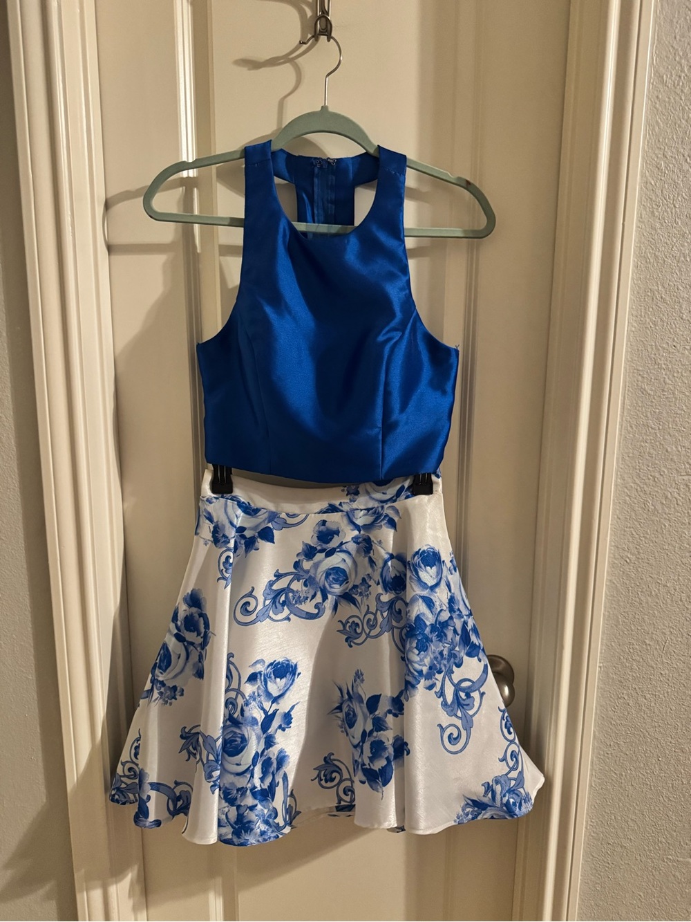 Blue Floral Two-Piece Girls Dress